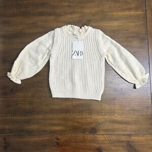 Zara Baby Girls Cream Knit Sweater Eyelet Sleeve Layered Look Size 2-3 Years NWT